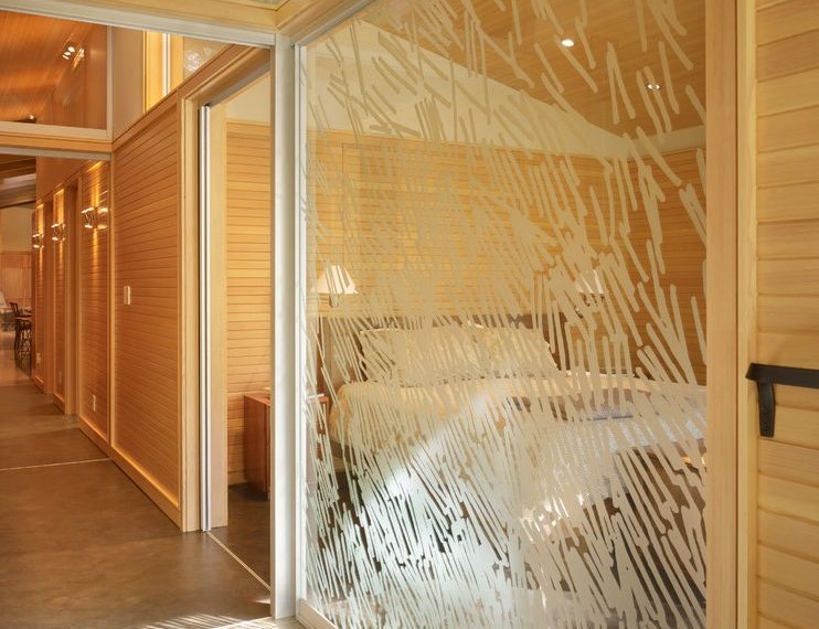 Window Tinting Film Midcentury Hall with Exposed Beams
