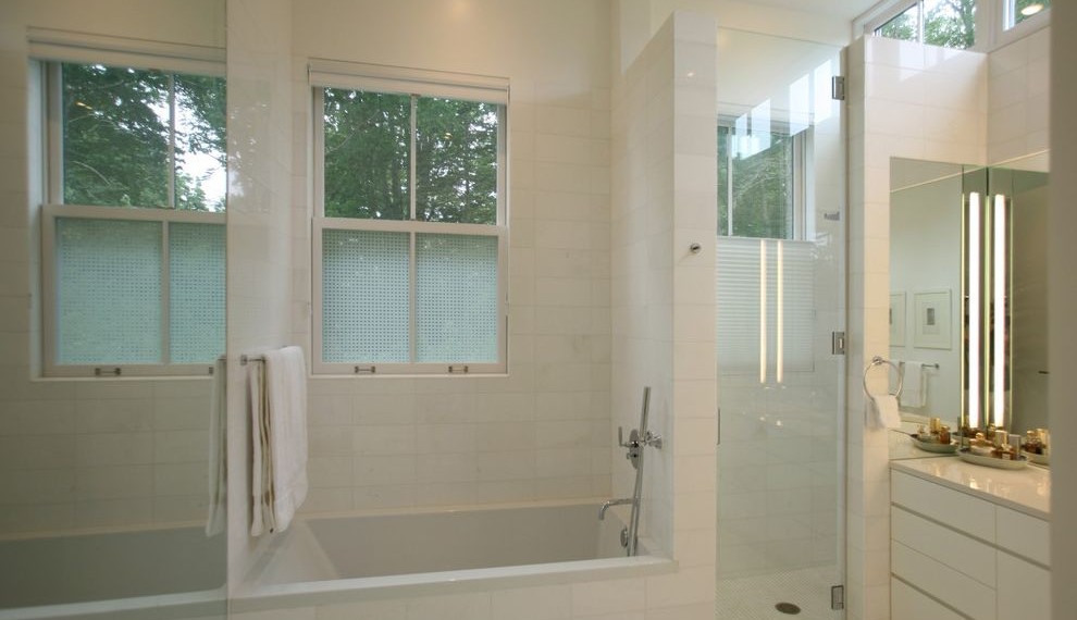 Window Tinting Film Transitional Bathroom with Mirror