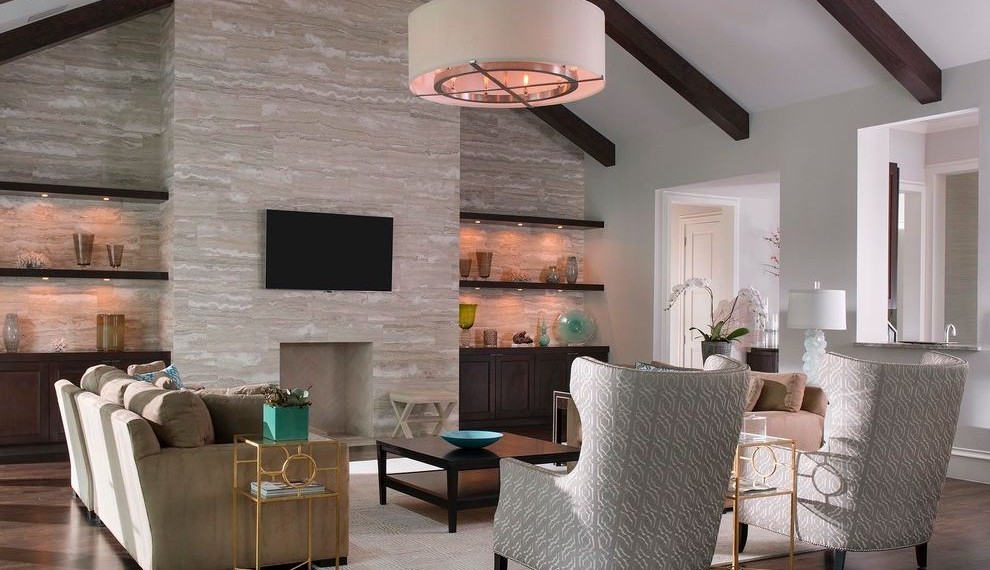 Wingback Chair Covers Transitional Family Room with Isokern Fireplace