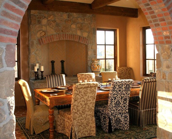Wingback Chair Slipcover Rustic Dining Room with Area Rug