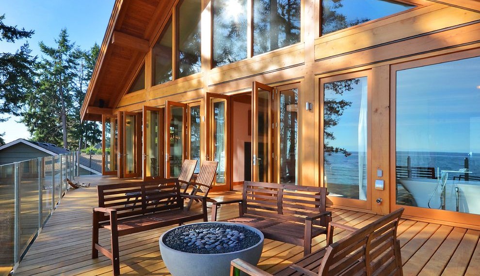 Wood Burning Fire Pits Contemporary Deck with Glass Wall
