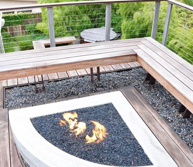 Wood Burning Fire Pits Contemporary Patio with Cable Railing