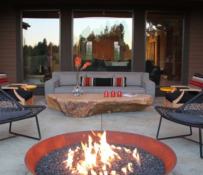 Wood Burning Fire Pits Contemporary Patio with Glow