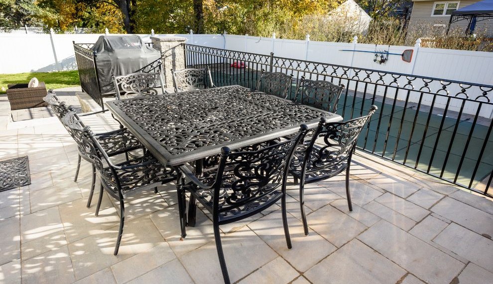 Wrought Iron Patio Furniture Traditional Patio with Grey Outdoor Tile