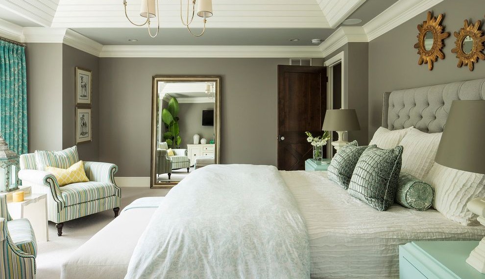 Www Shelterlogic Com Transitional Bedroom with Aqua Accents