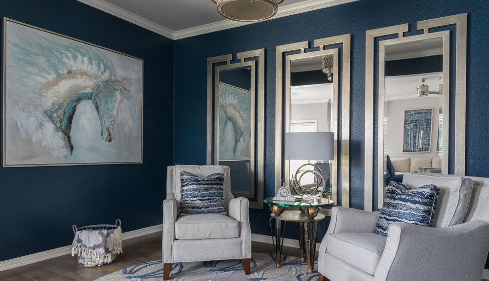 Yeager Flooring Traditional Family Room with Blue Wall Art