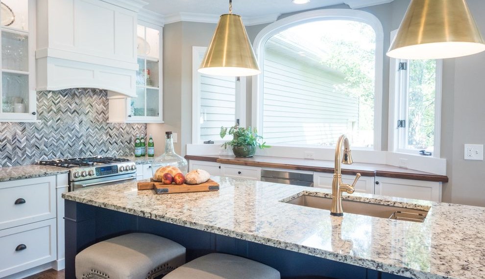 Yeager Flooring Transitional Kitchen with Hanging Shade
